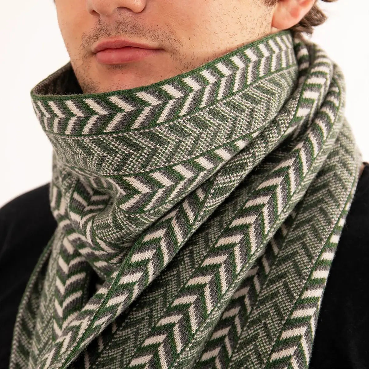 The Badminton Geometric Chevron Scarf in Moss