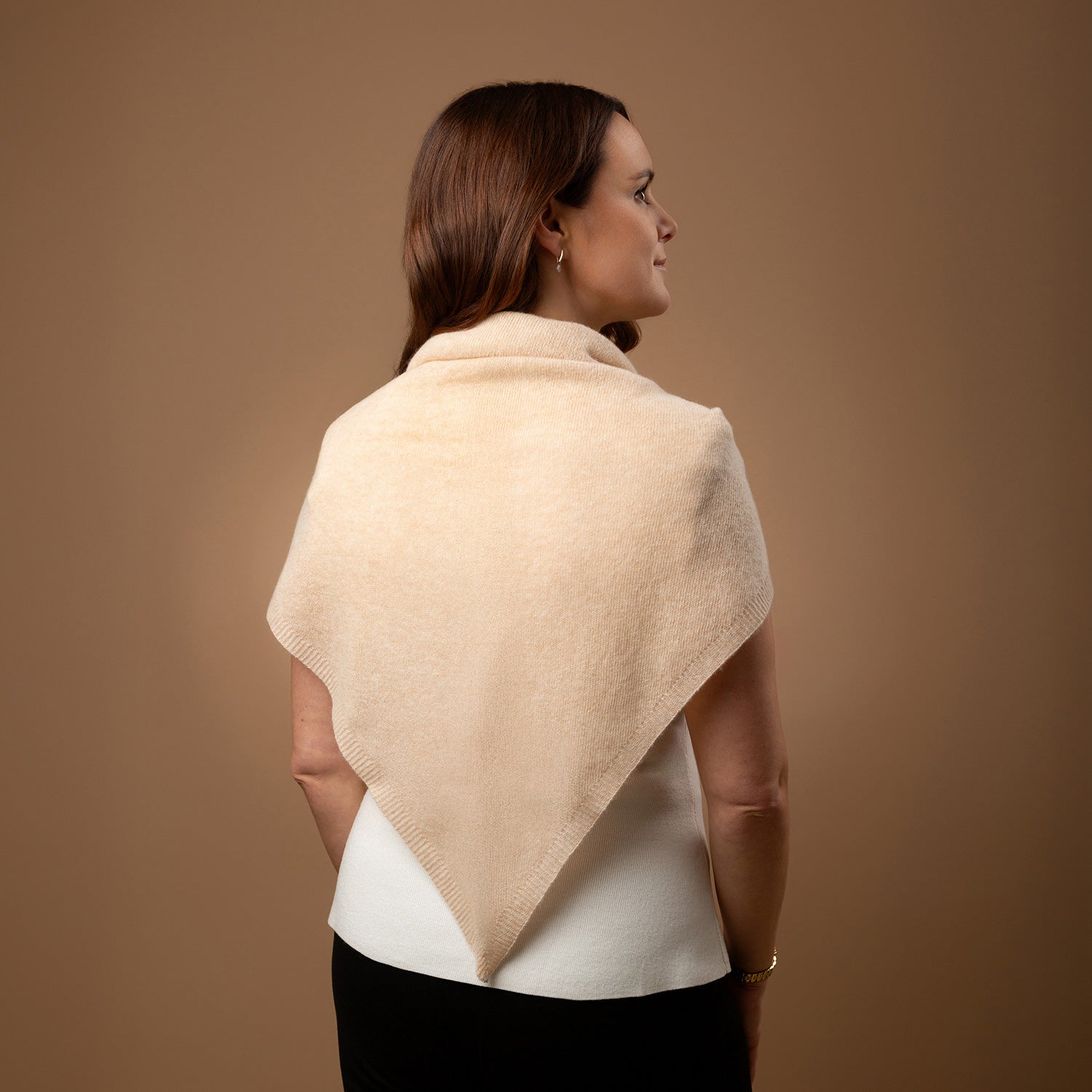 Large Plain Knit Lambswool Triangle Scarf in Oatmeal