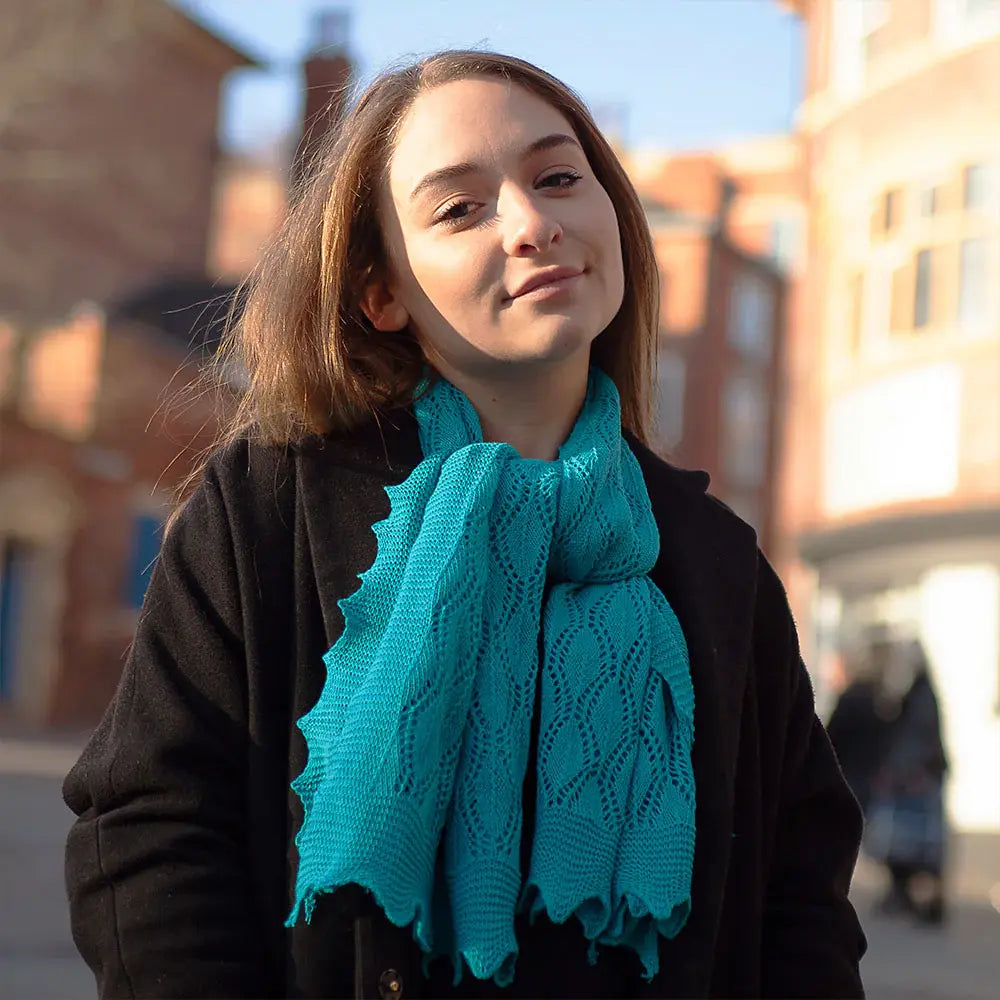 Cotton Lace Knit Scarf in Sea Green