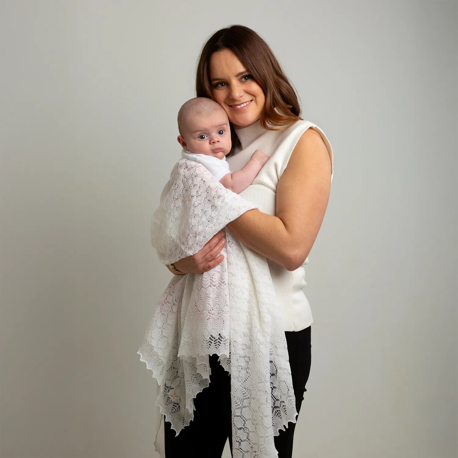 Exquisite Merino Wool Baby Shawl - Ivory White