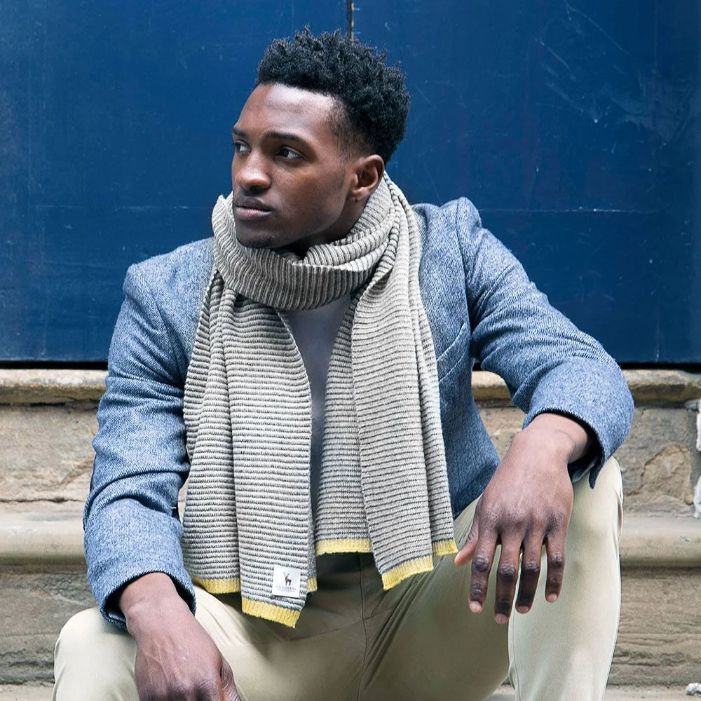 Lambswool Fine Stripe Scarf in Grey