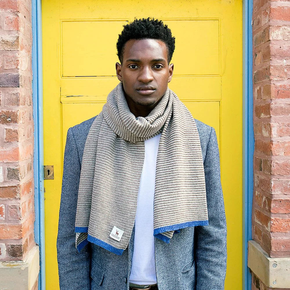 Lambswool Fine Stripe Scarf in Taupe