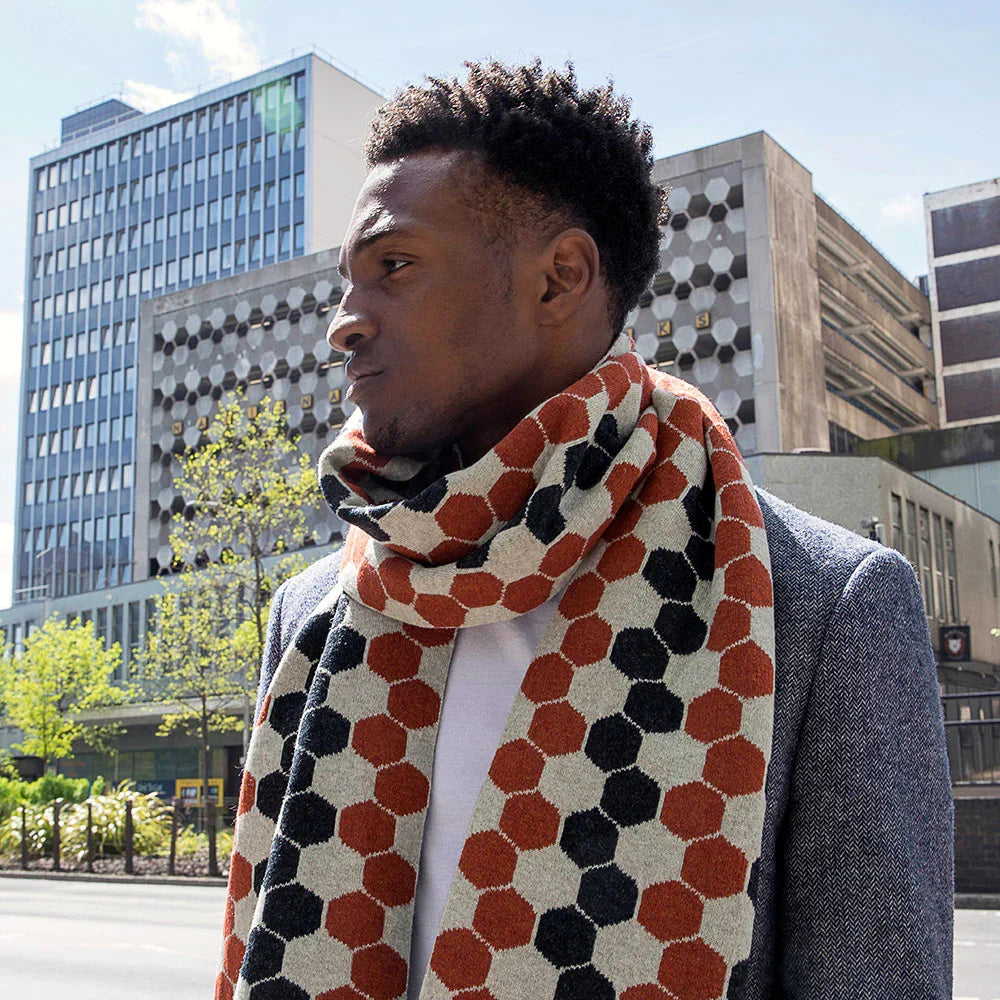Lambswool Hexagon Scarf in Burnt Orange