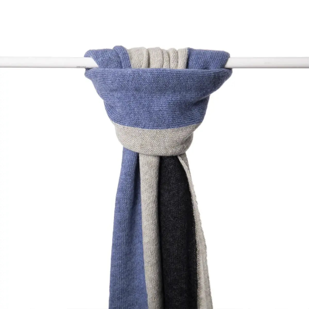 Ladies Lambswool Block Stripe Scarf in Jeans Blue