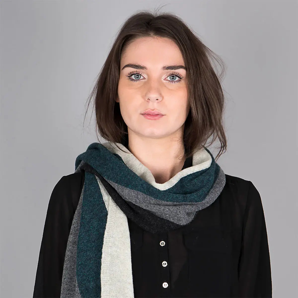 Ladies Lambswool Block Stripe Scarf in Burnt Lugano