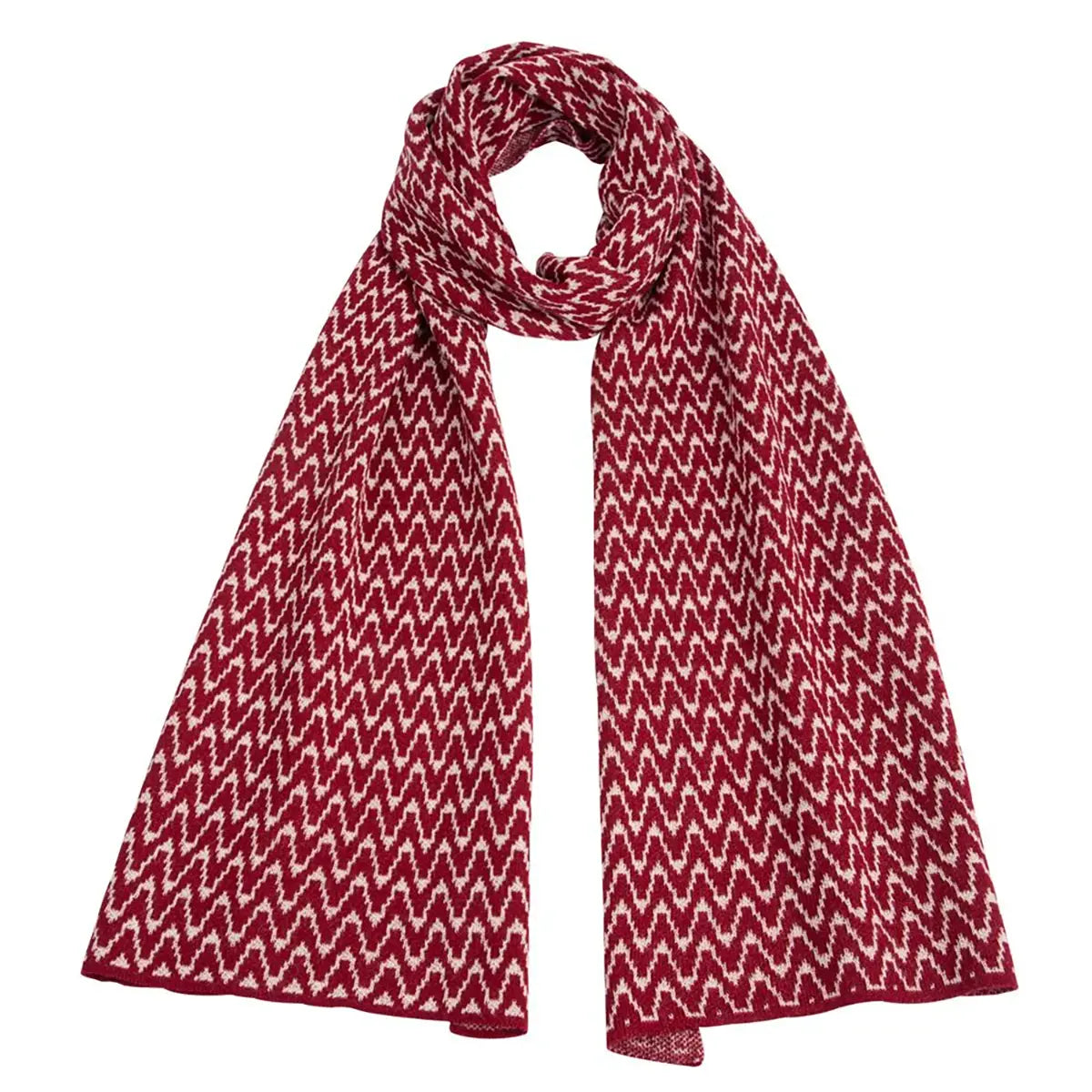 Ladies Zig Zag Wool Scarf in Burgundy