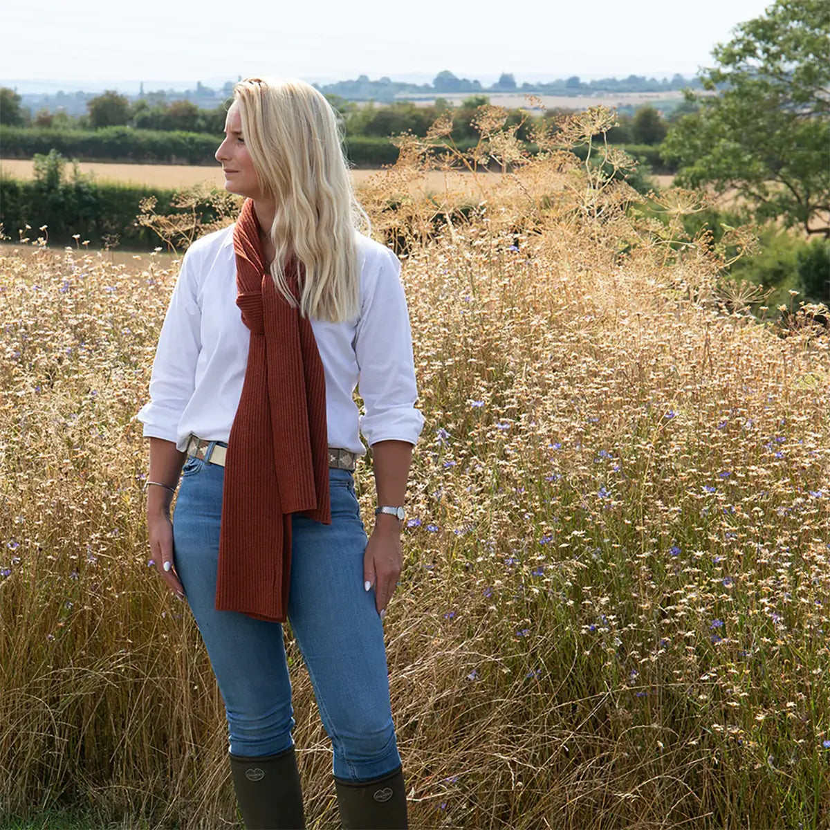 Lambswool Ribbed Scarf in Burnt Orange