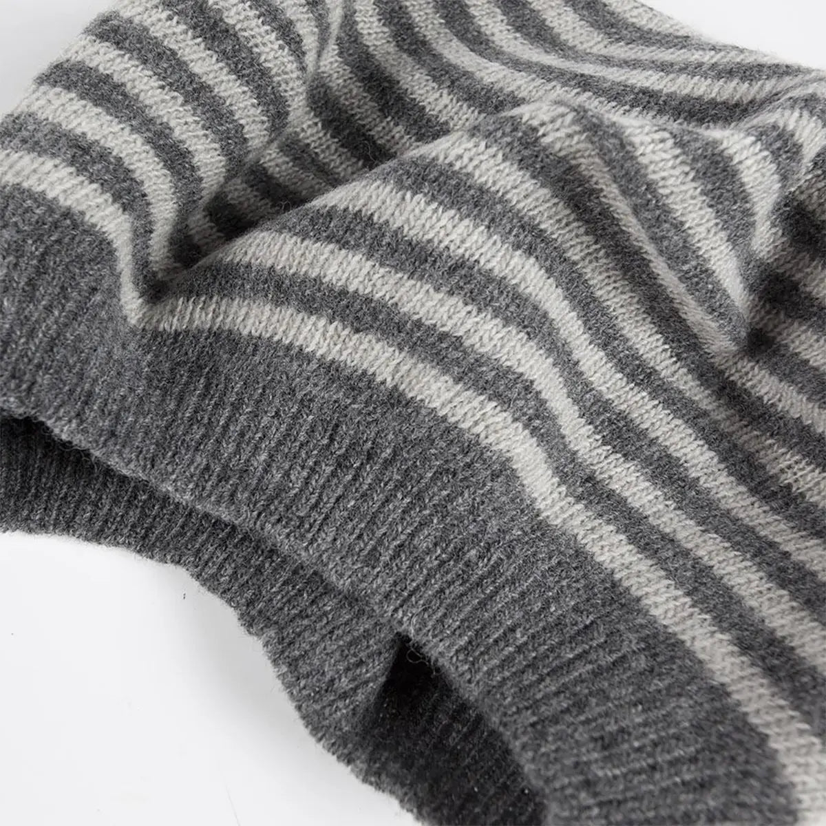 Lambswool Striped Beret in Derby Grey and Silverbirch