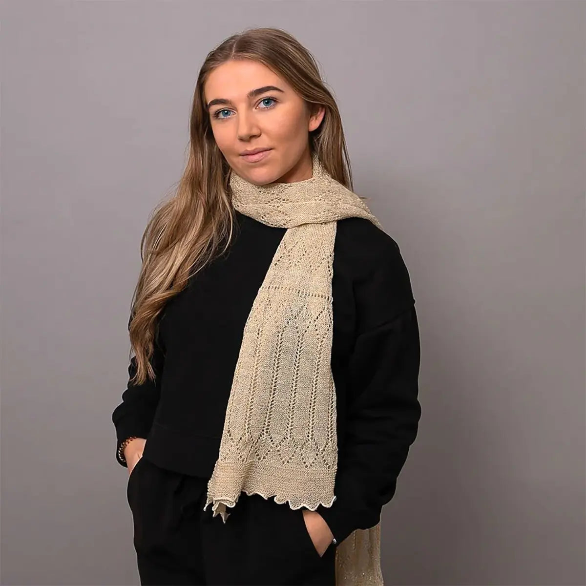 Pretty Wool Glitter Stole in Natural and Gold