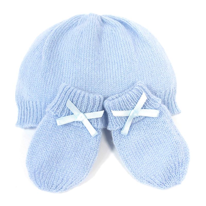 Cashmere Baby Hat and Mittens - Blue