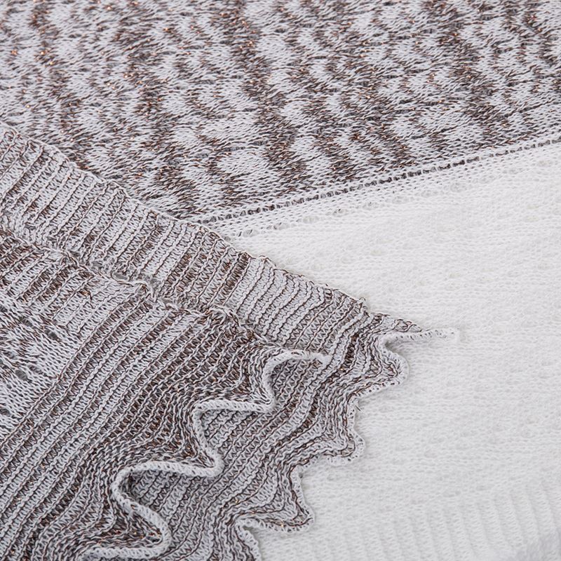 Linear Pattern Cotton Metallic Scarf - White/Bronze